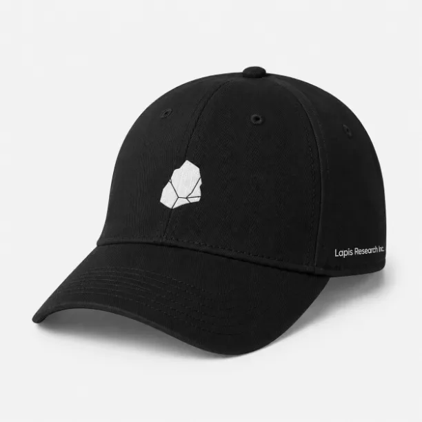 Black Lapis Research cap with the white stone mark embroidered on the front panel