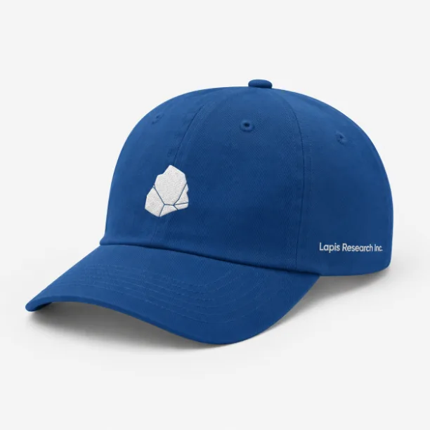 Blue Lapis Research cap with the white stone mark embroidered on the front panel
