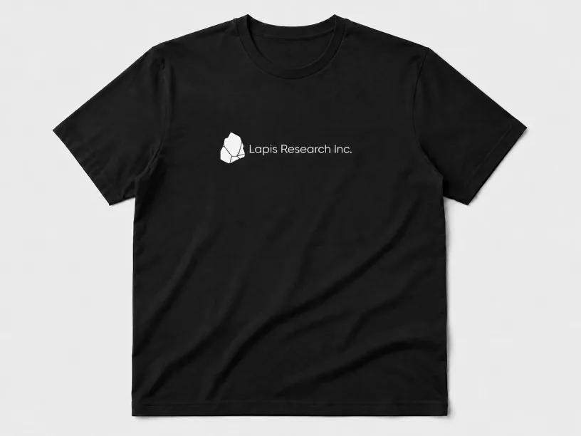 Black Lapis Research t-shirt with the horizontal wordmark across the chest